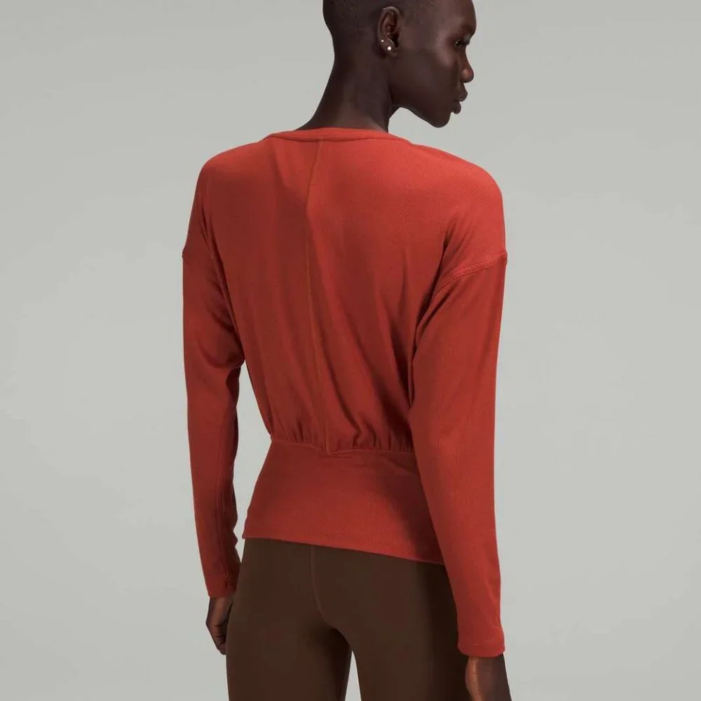 Lululemon Ribbed Modal-Silk Blend Long Sleeve Shirt Cayenne Size 6 - Picture 4 of 8